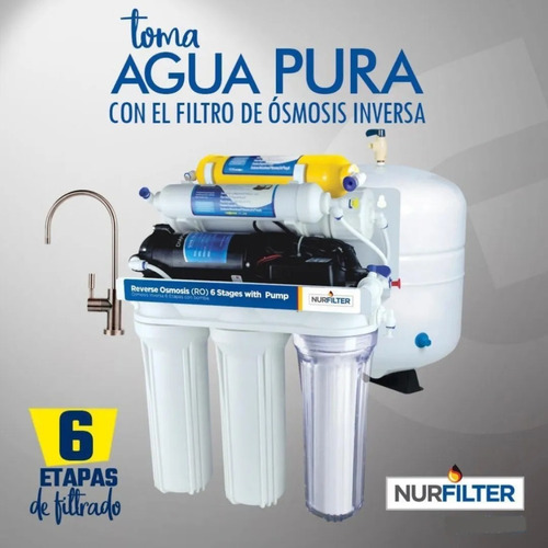 Filtro De Osmosis Inversa 6 Etapas Con Bomba75 Gpd Nurfilter