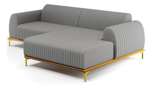 Sofá 3 Lug Chaise Dir. Molino 230cm Linho Cinza Escuro C-416 Cor Cinza-escuro Desenho do tecido Liso