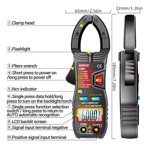 Aneng Cm81 Pinza Smart Ac 6000 Contêos 600a Volt