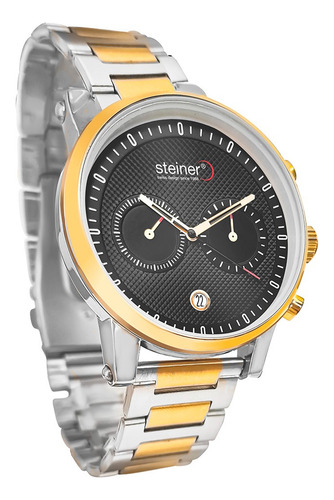Reloj Análogo Para Caballero, Extensible De Acero. Steiner Correa Dorado Bisel Dorado Fondo Negro