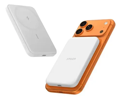 Power Bank Anker 5000mAh 7.5W, Con Carga Magnética MagSafe y Cable USB-C Integrado, Compatible con iPhone 18/17/16/15/14/13, Samsung, Xiaomi, Motorola (con anillo magnético), Color Blanco