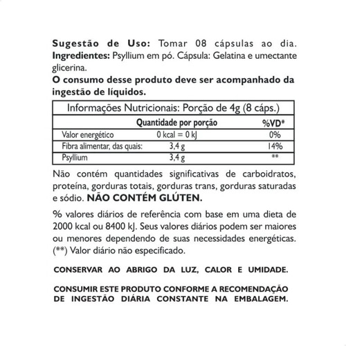 Psyllium Puro Intestino Saudável 120 Cáps - Status Verde