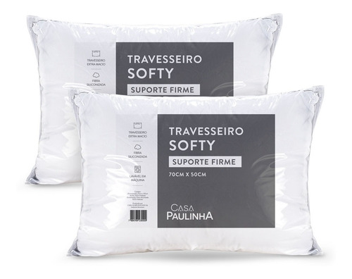 Kit 02 Travesseiros Softy Firme 70x50 Alto Macio Confortável