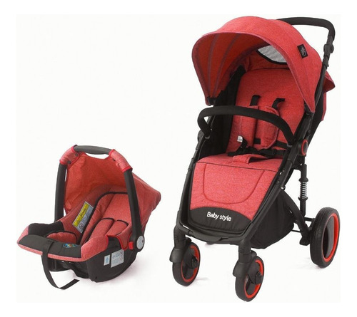 Carrinho De Bebê Com Bebe Conforto Travel System Baby Rosa Cor Vermelho Cor do chassi Preto