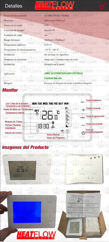 Imagen 3 de 7 de Termostato Digital Táctil Programable Inalámbrico Heat Flow
