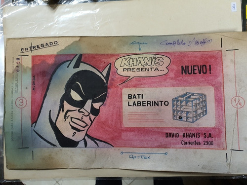 Antiguo Boceto Original De Publicidad Batman- Bati Laberinto