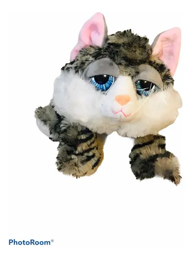 Peluche Gatito Ojos Grandes Gris Con Sonido Miau Acostado Cuotas