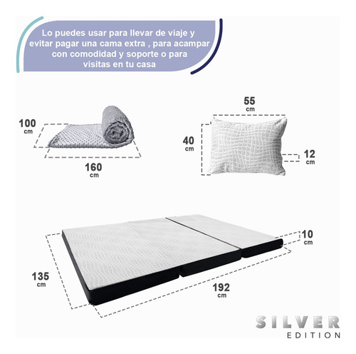 Colchón Matrimonial Plegable Silver Edit + Almohada + Cobija Blanco