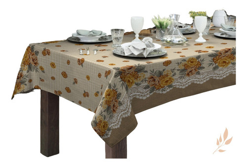 Toalha De Mesa 6 Lugares Quadrada Premium Linhão 1,40x2,10m Cor Floral Renda