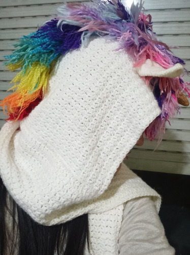 Bufanda Con Gorro Infantil Unicornio Crochet  Tejido A Mano