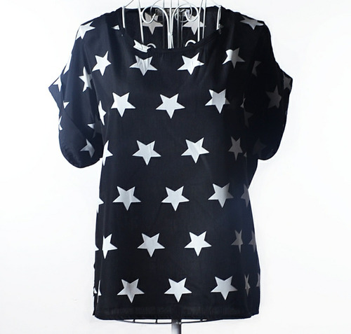 Camisa Chiffon Preta Estrelas