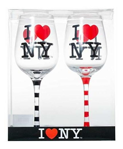 Set Of 2 Officially Licensed I Love New York Striped Stem Wi