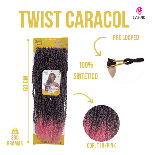 Cabelo Caracol Twist Torcido Para Transição Capilar + Agulha Cor Preto Com Californiana Rosa T1B-PINK