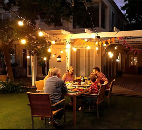 Guirnaldas De Luces Para Exteriores Con Focos Led 15 Metros Amarillo Luz Calida