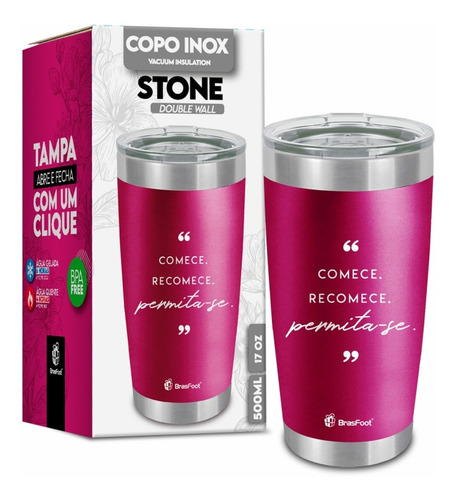 Copo Térmico Inox Stone 500ml Comece E Recomece