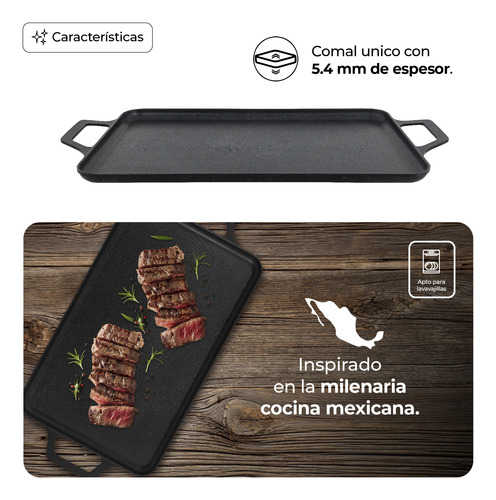Comal Rectangular De Mármol Con Agarradera De Metal