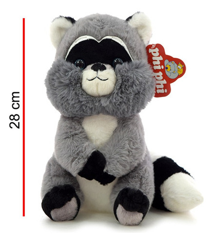 Peluche Mapache Suave 28cm Original Phi Phi Toys Gris