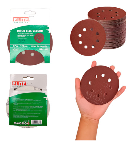 Kit 50 Discos De Lixa Velcro 5 Pol 125mm Grão 600