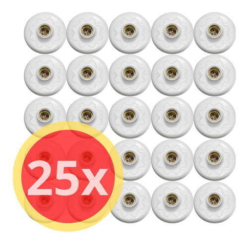 Imagem 3 de 5 de Kit 25 Plafons Simples Suporte Lâmpadas Bocal Cerâmico E27