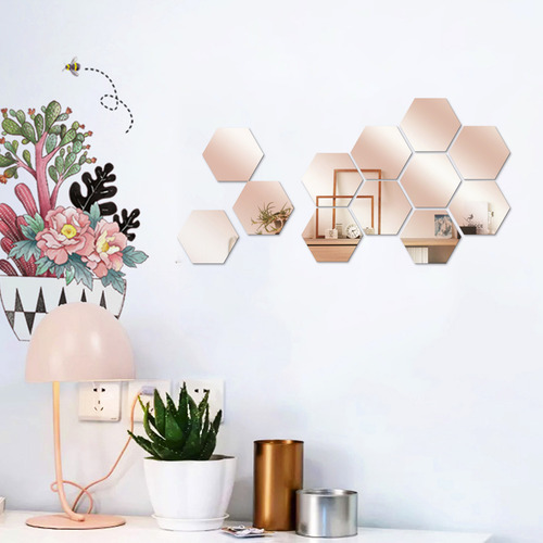 Calcomanía De Pared Removible De Vinilo Hexagonal Con Espejo