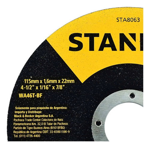 Disco Corte Amoladora 4 1/2 Stanley 115mm X 1 Mm X100u