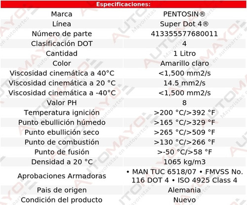 Líquido Frenos 1 Lt Pentosin Super Dot 4 C320 V6 3.2l 01-05