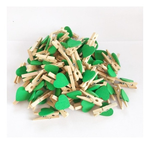 50 Mini Pinza De Madera 2.5cm Decoración Corazon Verde