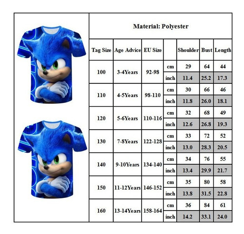 Imagen 3 de 3 de Niños Niños Juego Sonic El Erizo 3d T-shirt Blusa Tops