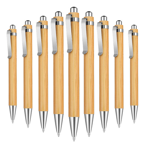 Bolígrafo Retráctil De Bambú, 15 Unidades, Tinta Negra, 1 Mm