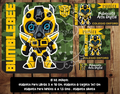 Etiqueta Escolar Bumblebee Transformers Kit Imprimible 