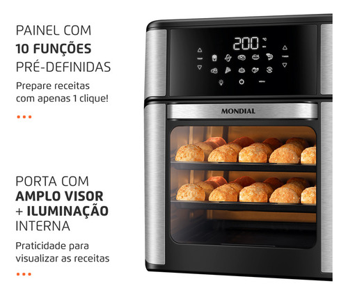 Freidora de aire Mondial Cozinha Air Fryer Oven de 12L color negro/inox 220V