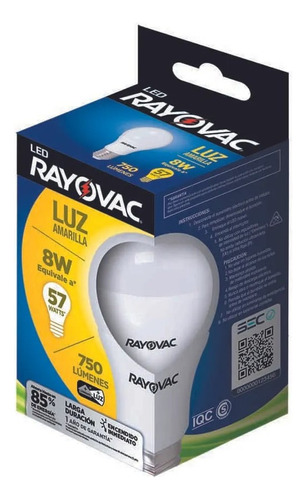 Lampara Led 8w = 57w Luz Calida Rayovac 750lm