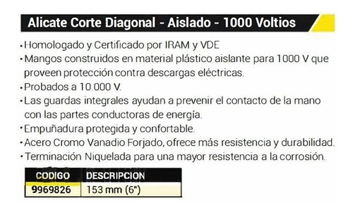 Alicate Corte Oblicuo Aislado 1000 V Crossmaster 9969826 Rojo