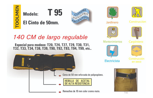 Imagen 3 de 5 de Cinturon Toolmen T95 Para Todos Los Modelos Portaherramienta