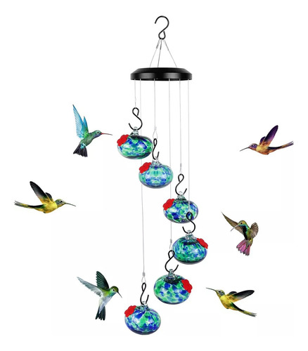 Encantador Comedero Para Colibríes Con Carillón De Viento Color Pale Blue