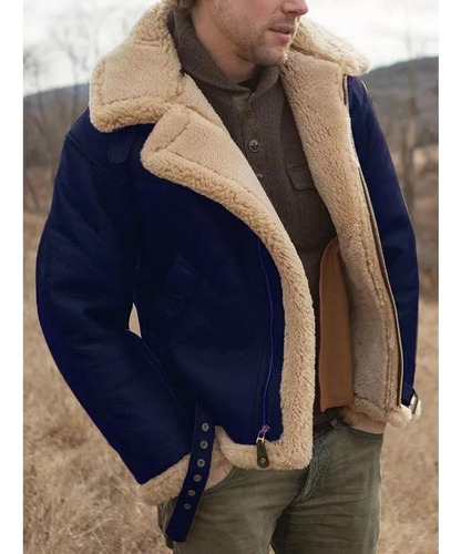 Chaqueta Cuero Para Hombre, Abrigo  Piel Gruesa Marrón