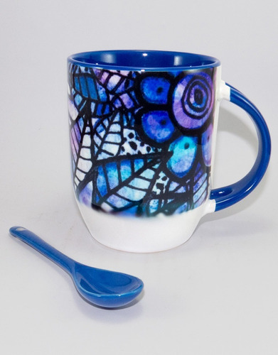 Tazón Con Cuchara Flores Azules