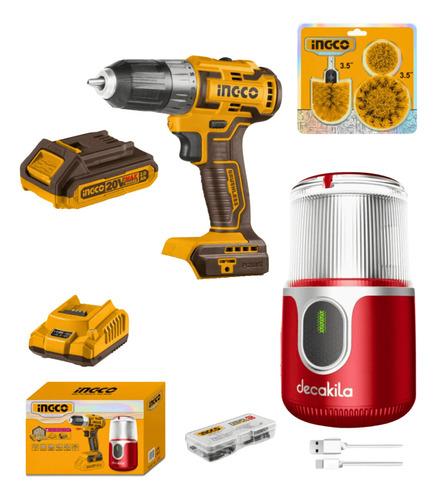 Kit Taladro 20v Ingco + Cepillos + Molino De Café Ingco Color Amarillo Frecuencia 50 Hz 60 Hz