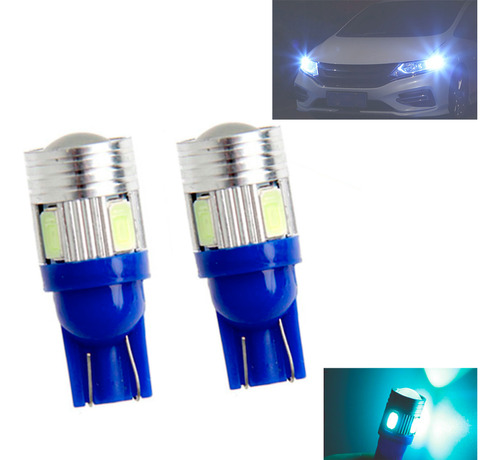 Lâmpadas Led T10 Pingo Civic 6 Leds Lente Cree Azul Cristal