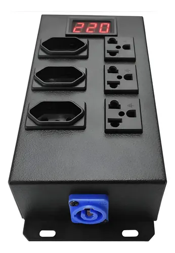 Régua 6 Tomadas 3 Universal Powercon Voltimetro S/c Metal Preto