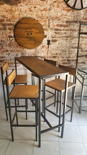 Imagen 9 de 10 de Mesa Barra Cervecera Industrial 120x40x105 + 4 Taburetes