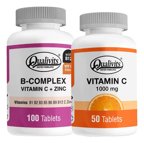 B Complex, Zinc + Vitamina C 1000 Mg 50 Tabletas Qualivits