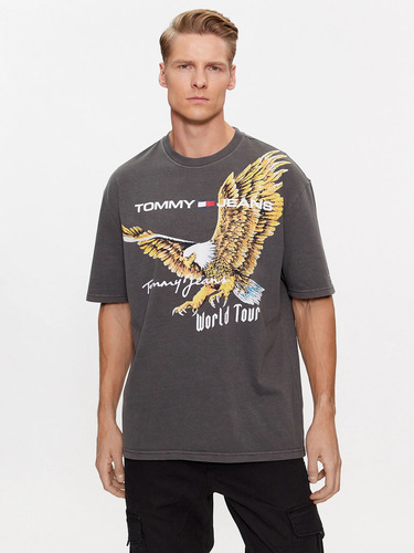 Polera Oversize Con Print De Águila Gris Tommy Hilfiger