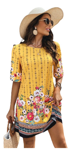 Vestido Túnico Con Estampado Floral Amarillo