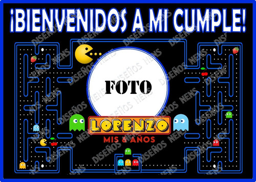 Pacman Cartel Bienvenida Feliz Cumple Imprimible Logo Foto