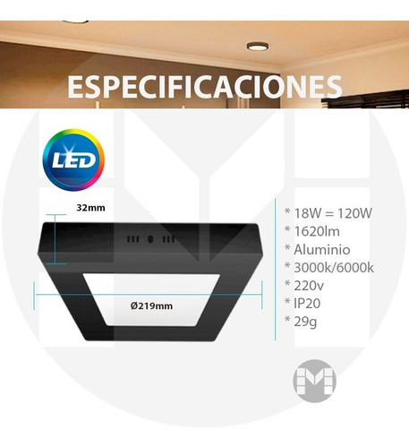 Imagen 2 de 10 de Panel Led Plafon Cuadrado 18w=120 1620l Marco Negro Macroled