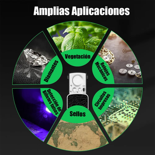 Lupa De Lectura Gran Aumento Mano De Luz Blanca Uv Led 2pzs