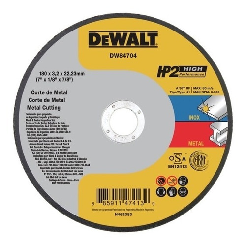 Disco De Corte 7.1/8x7/8 Inox Dewalt Dw84704