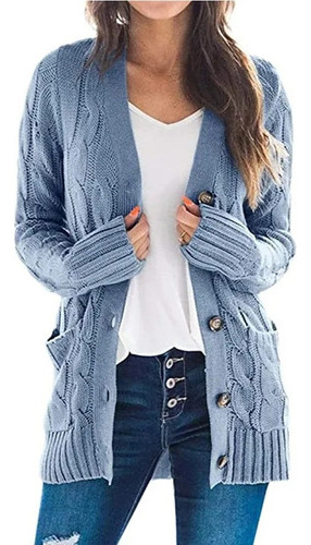 Suéter De Punto Para Mujer  Chaqueta Casual De Manga Larga T