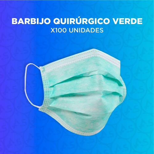 Imagen 3 de 10 de Barbijo Verde Tapaboca Descartable Quirurgico X100u Tricapa